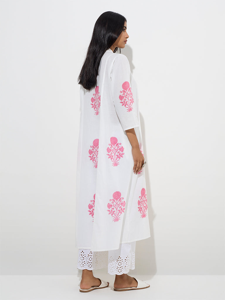 Utsa Pink Buta Printed Cotton A-Line Kurta