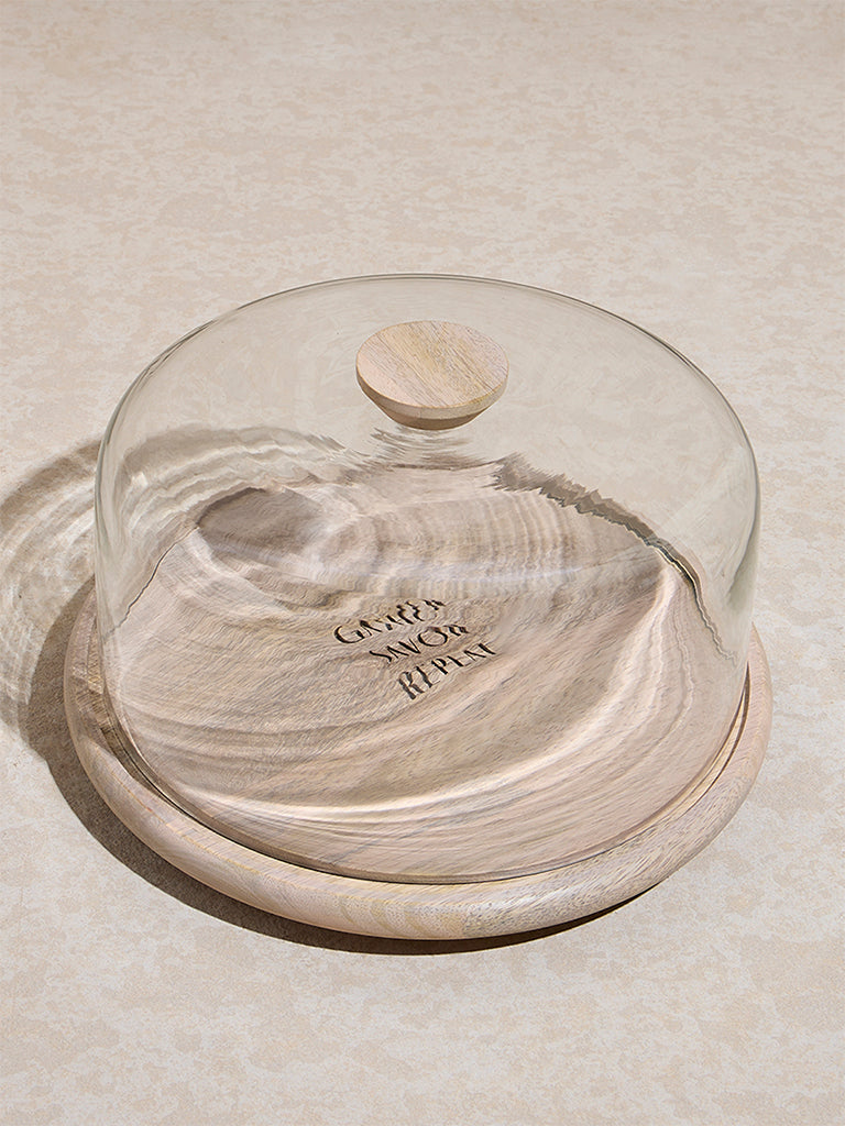 Westside Home Beige Glass Cloche with Wooden Base