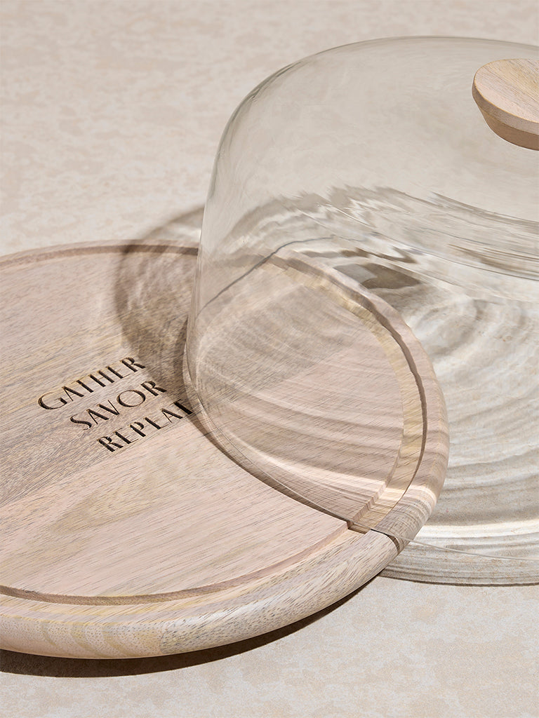 Westside Home Beige Glass Cloche with Wooden Base