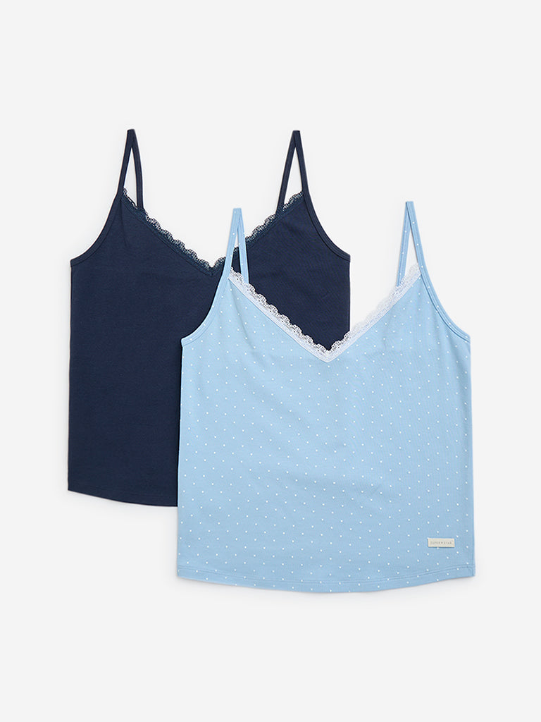 Superstar Navy Lace Cotton-Blend Camisoles - Pack of 2