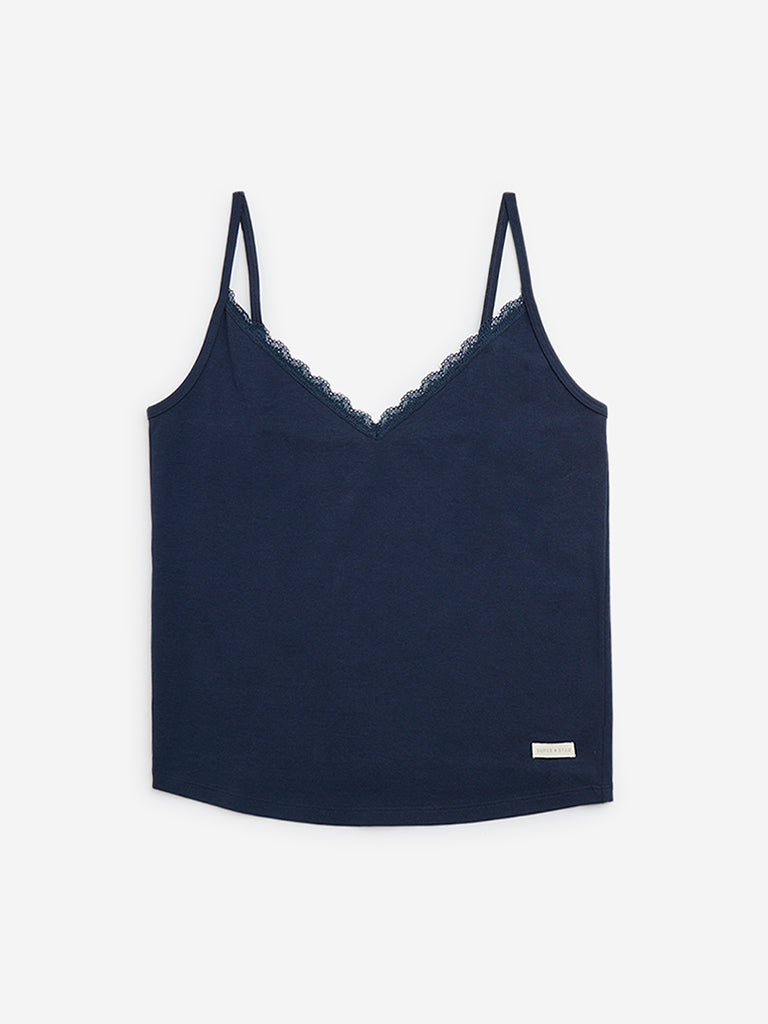 Superstar Navy Lace Cotton-Blend Camisoles - Pack of 2