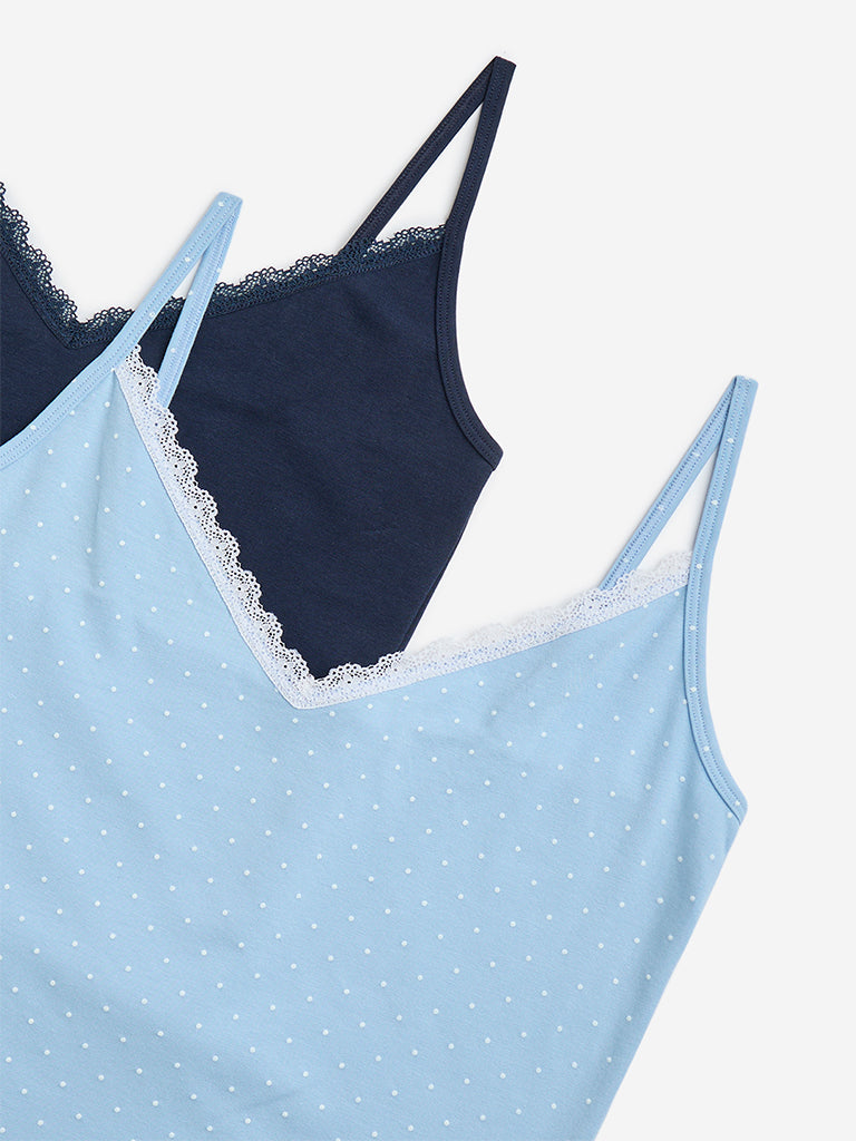 Superstar Navy Lace Cotton-Blend Camisoles - Pack of 2