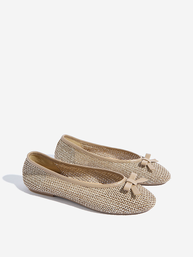 Westside LUNA BLU Women's  Taupe Jute-Textured Ballerina for Casual Wear Front View