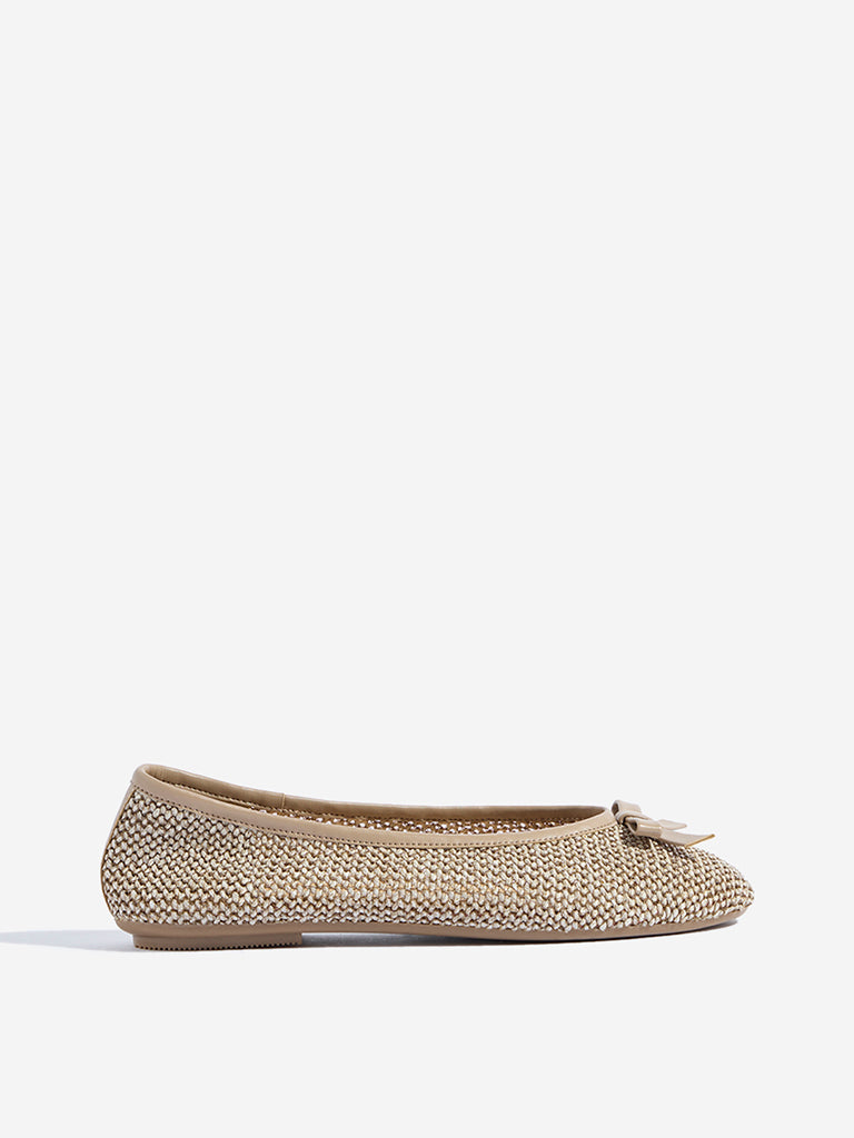 Westside LUNA BLU Women's  Taupe Jute-Textured Ballerina for Casual Wear Side View