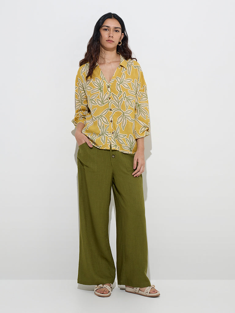 LOV Mustard Leaf Printed Shirt