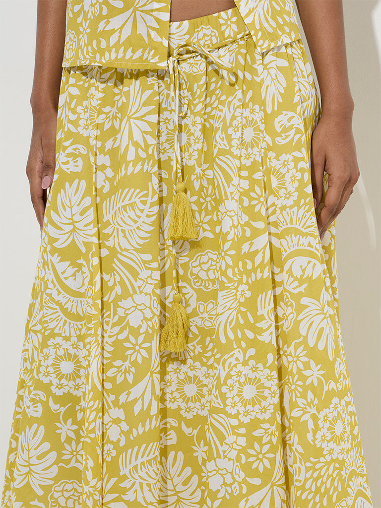 LOV Lime Botanical Printed Knot-Detailed A-Line Skirt