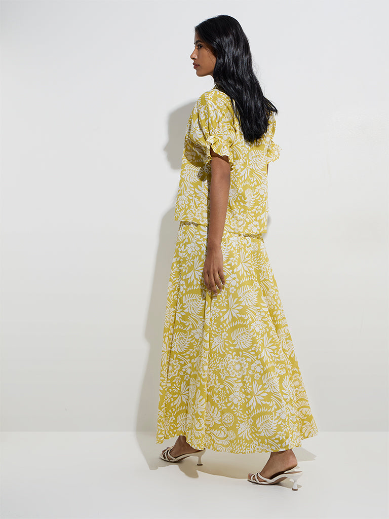 Buy LOV Lime Botanical Printed Knot-Detailed A-Line Skirt