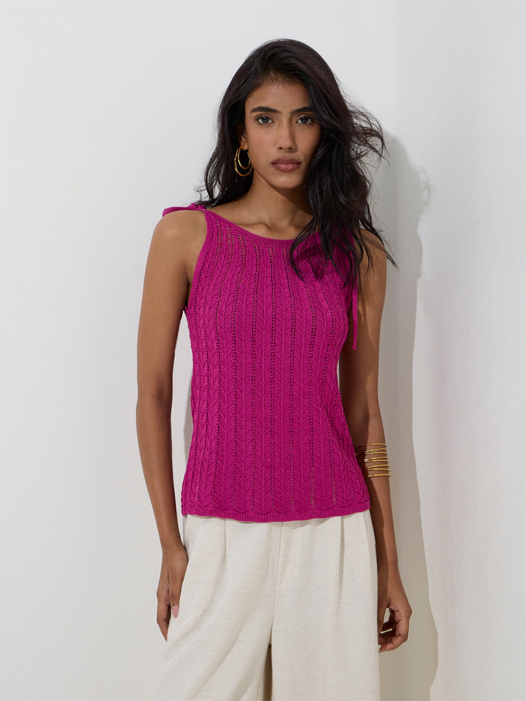 Buy LOV Magenta Knit-Textured Top from Westside Buy LOV Magenta Knit-Textured Top from Westside