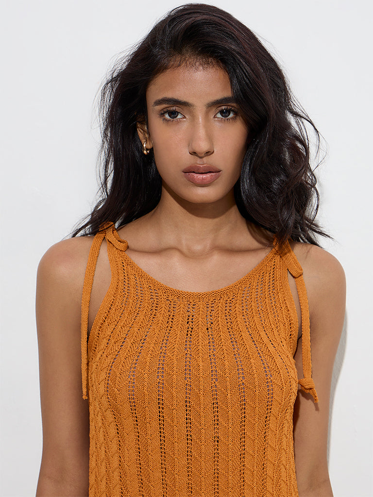 LOV Orange Knit-Textured Top