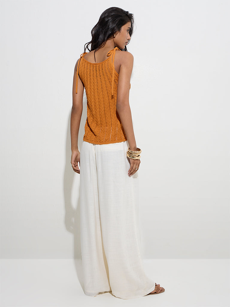 LOV Orange Knit-Textured Top