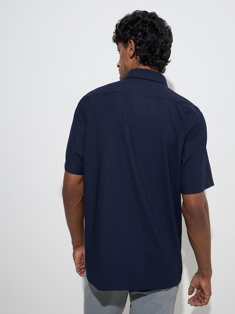 WES Formals Navy Solid Slim-Fit Shirt 