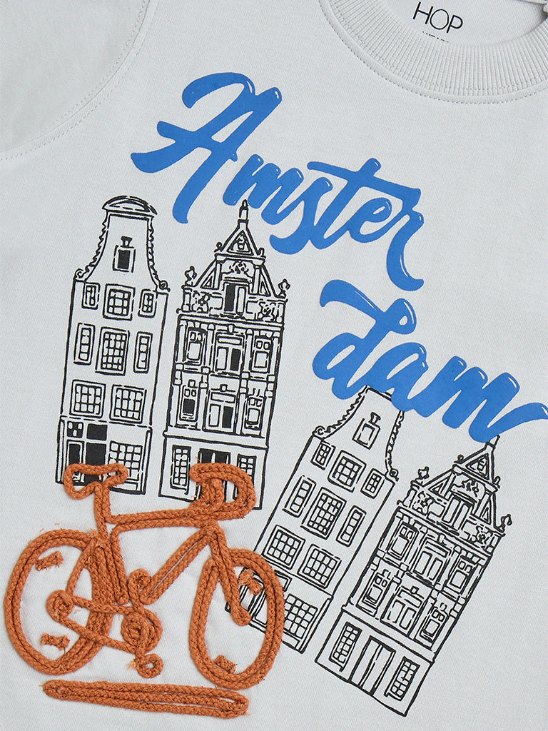 HOP Kids Grey Printed Cotton T-Shirt