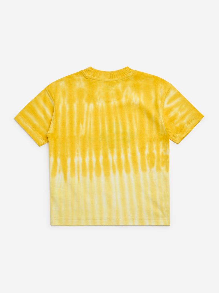HOP Kids Yellow Tie-Dye Design Cotton T-Shirt
