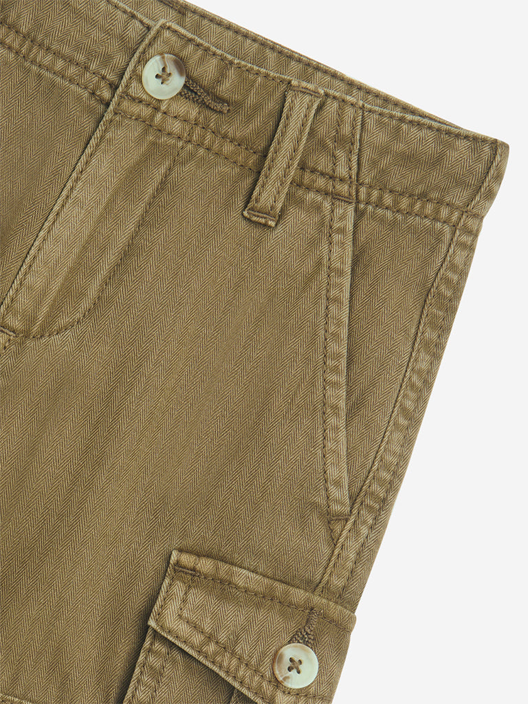 HOP Kids Brown Cargo-Style Mid-Rise Denim Shorts
