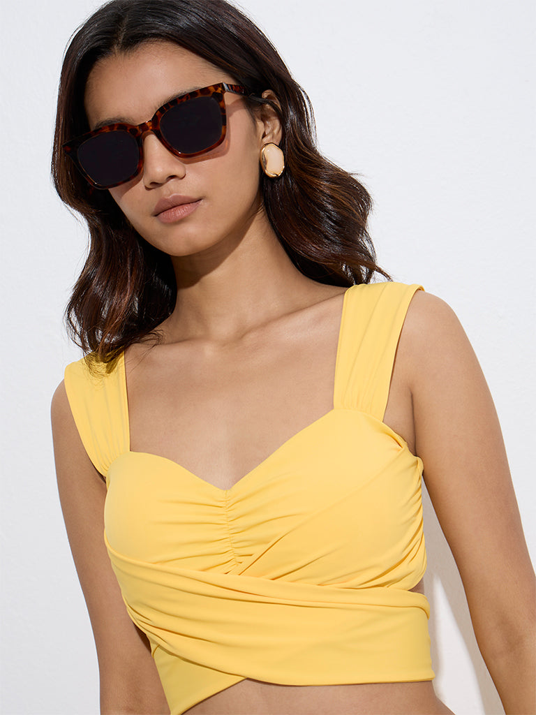 westisde Wunderlove Women's Swimwear Yellow Wrap-Style Padded Swim Bra for Beachwear Zoom View