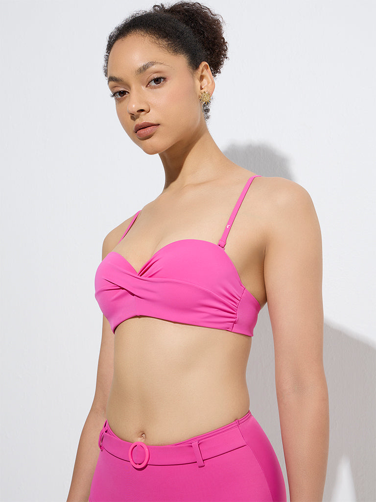 westisde Wunderlove Women's Swimwear Pink Bandeau Bra for Beachwear Front View