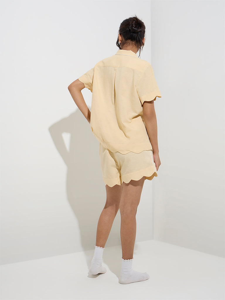 Wunderlove Yellow Floral Embroidered Shirt with Shorts Set
