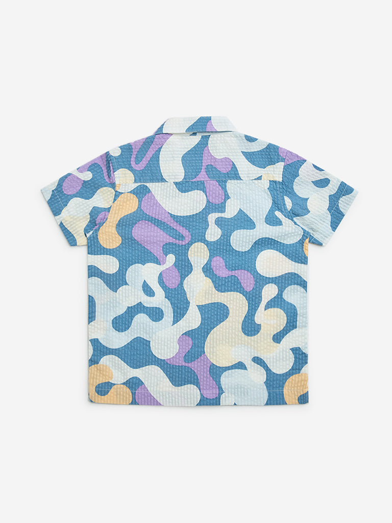 HOP Kids Blue Abstract Pattern Cotton Shirt