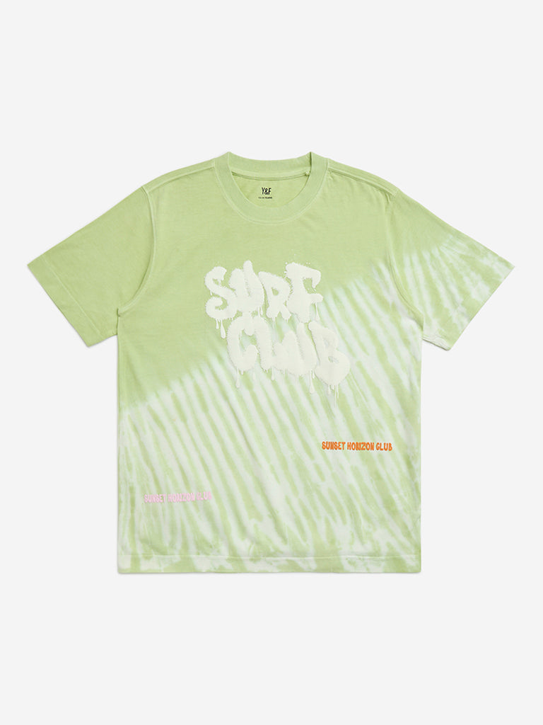 Y&F Kids Sage Green Tie-Dye Design Cotton T-Shirt
