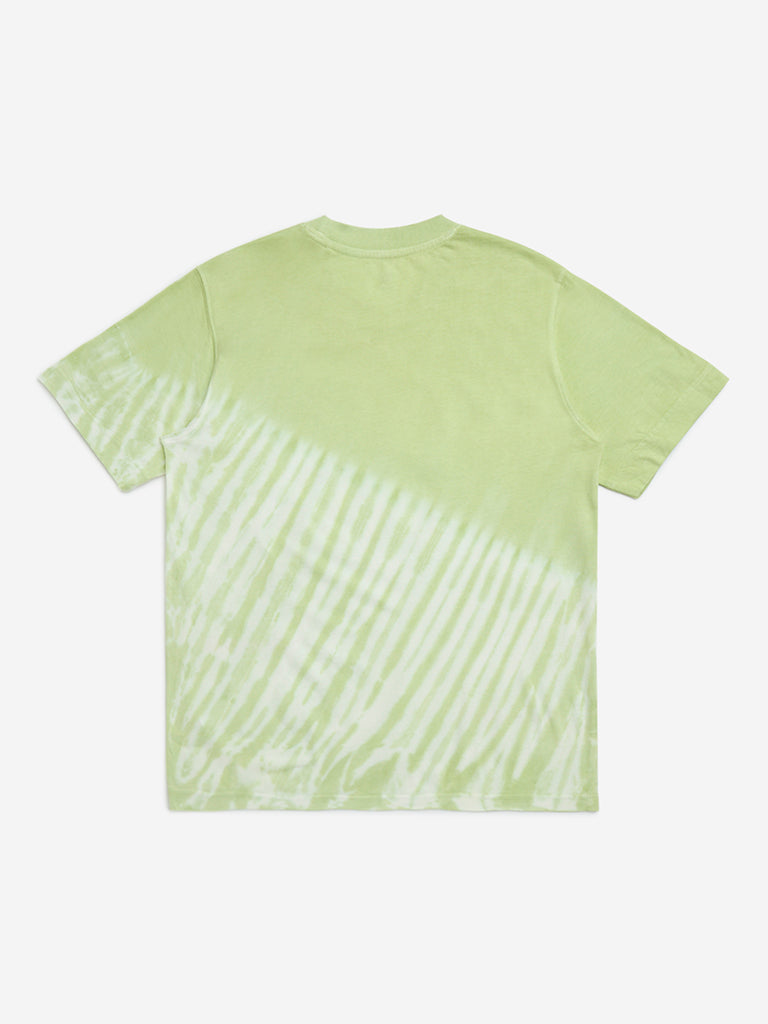 Y&F Kids Sage Green Tie-Dye Design Cotton T-Shirt