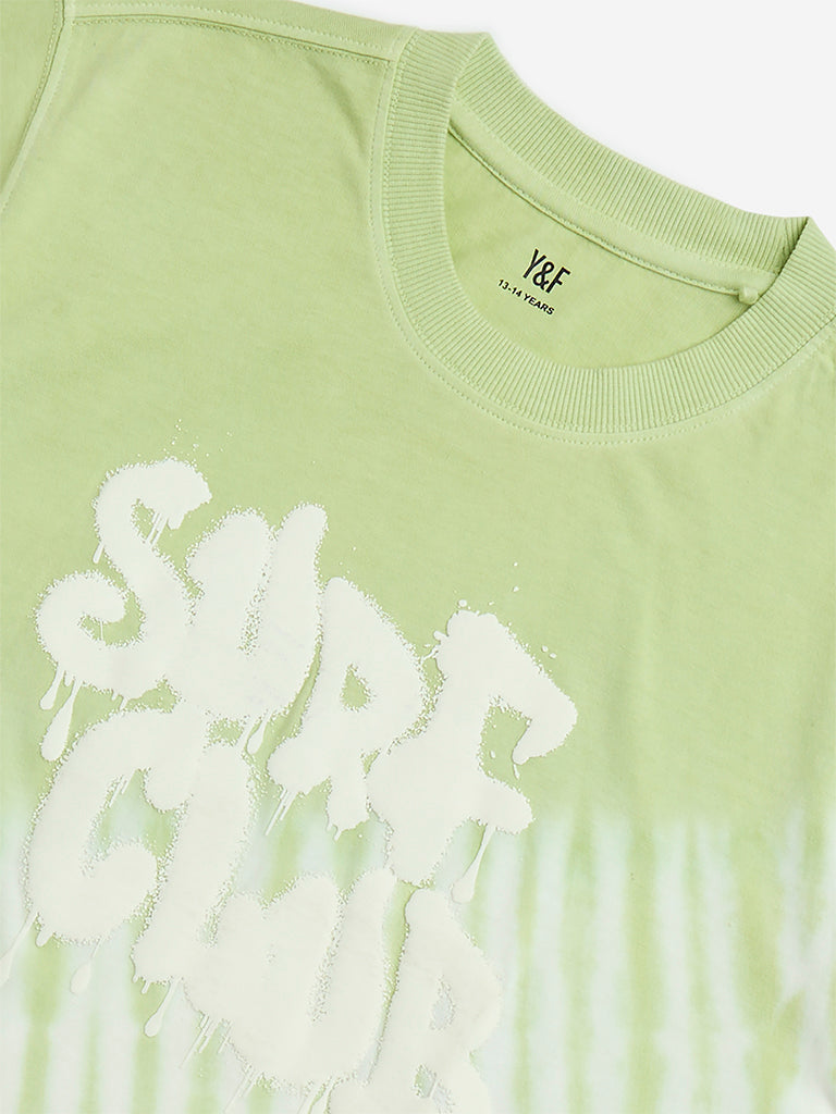 Y&F Kids Sage Green Tie-Dye Design Cotton T-Shirt