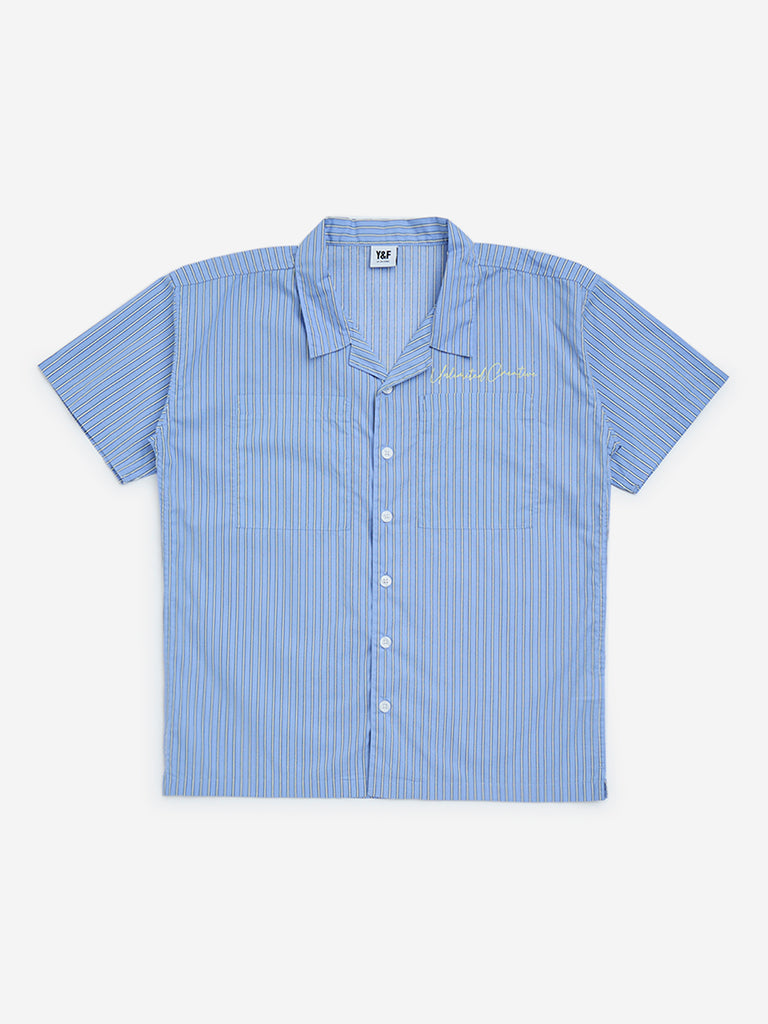 YF Kids Blue Striped Resort-Fit Cotton Shirt