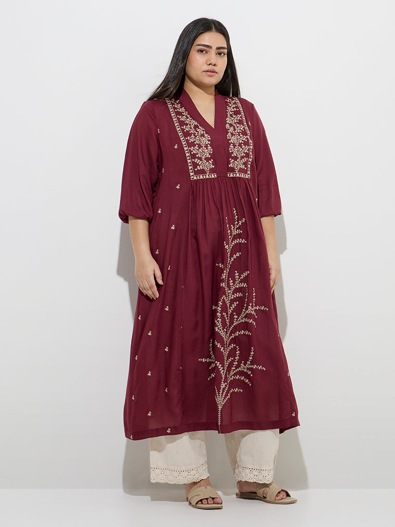 Diza Maroon Foliage Design A-Line Kurta