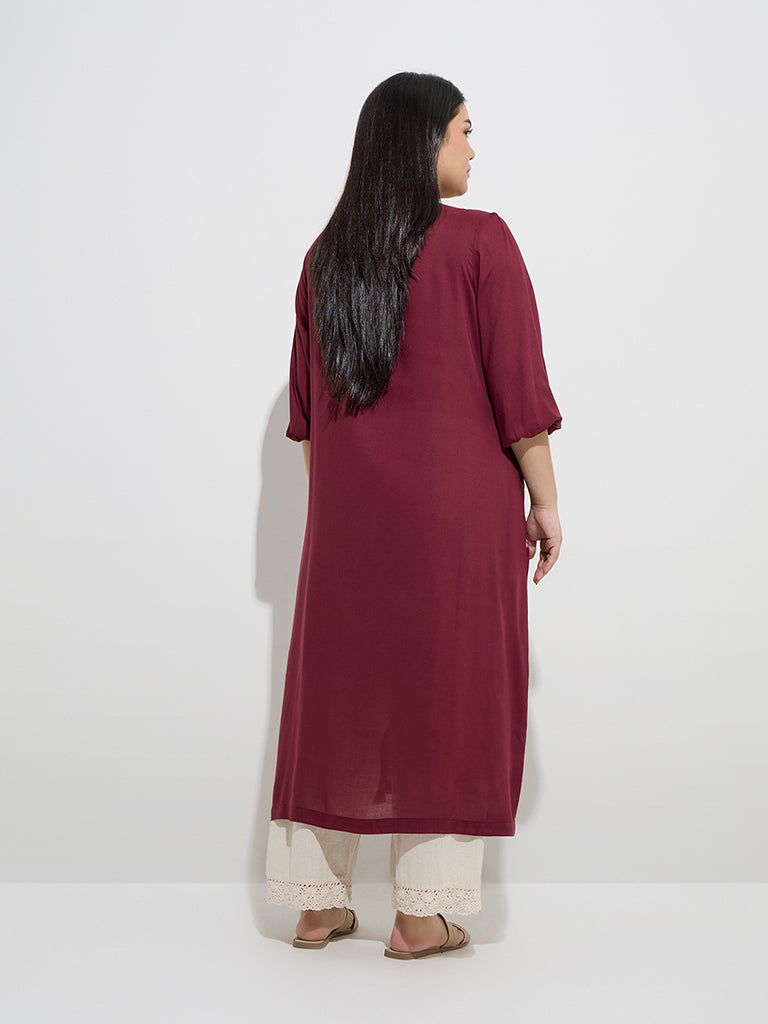 Diza Maroon Foliage Design A-Line Kurta