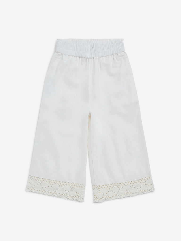 Westside Utsa Kids Girls' White Straight-Leg Cotton Palazzos - (2-8yrs) for Ethnic Wear Front View