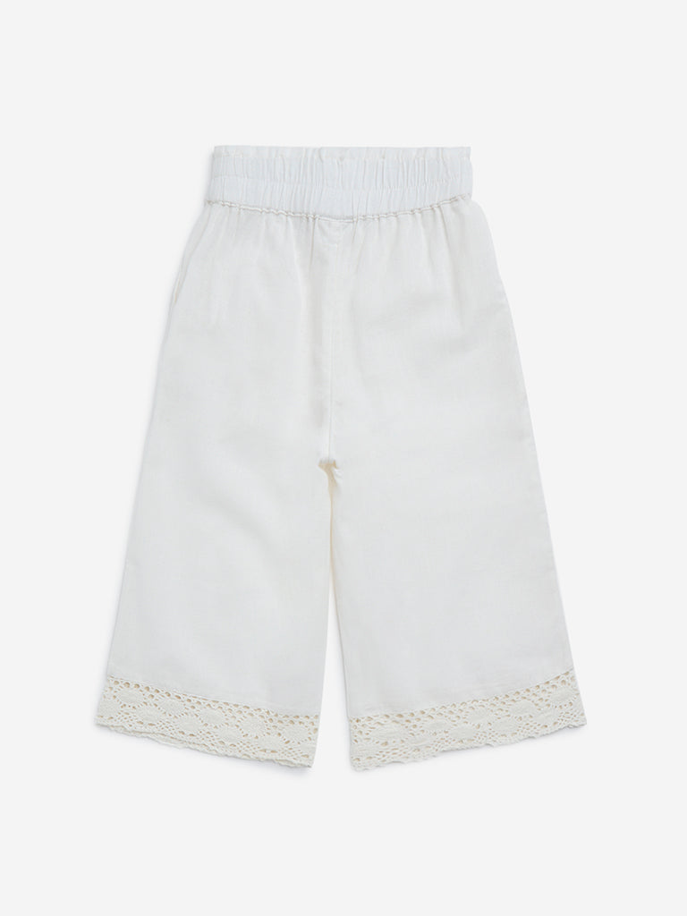 Westside Utsa Kids Girls' White Straight-Leg Cotton Palazzos - (2-8yrs) for Ethnic Wear Back View