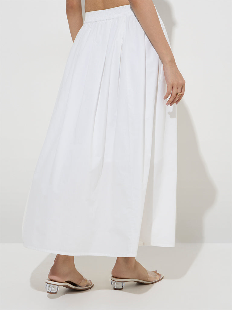 Westside Utsa Women's White Solid Cotton A-Line Skirt for Work Wear Zoomed View