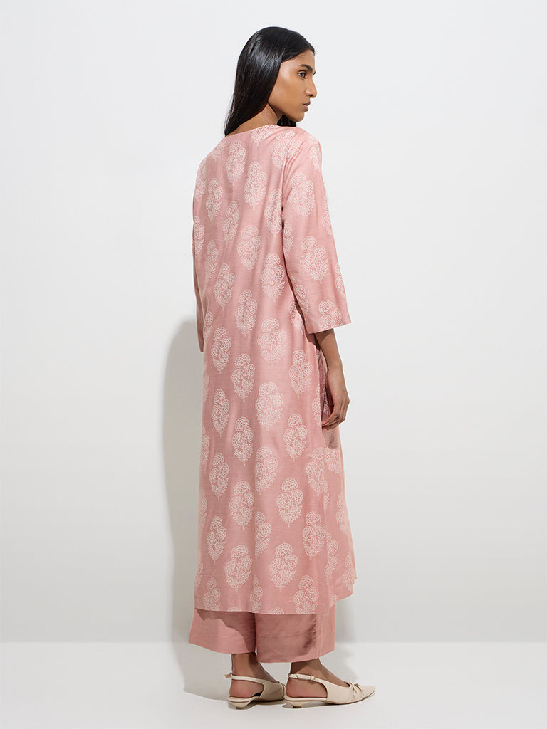 Zuba Dusty Pink Floral Printed Straight Kurta