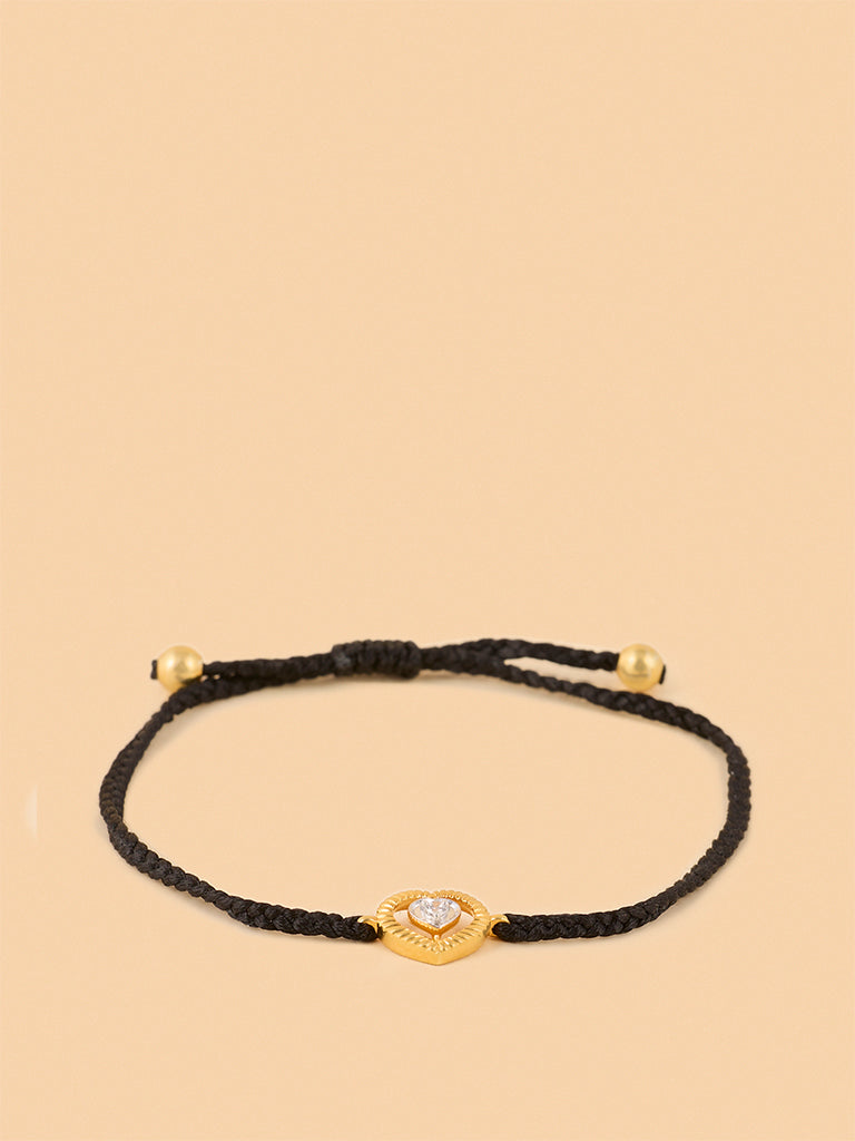 Westside X Pome Black Braided Lab Diamond Heart Cord Bracelet