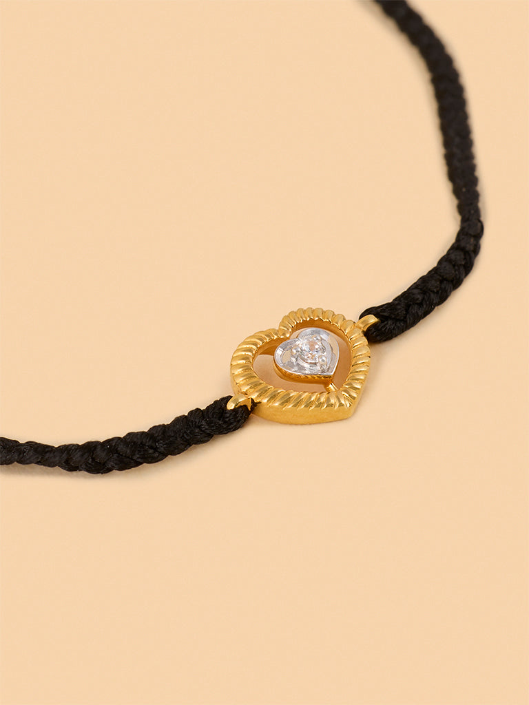 Westside X Pome Black Braided Lab Diamond Heart Cord Bracelet