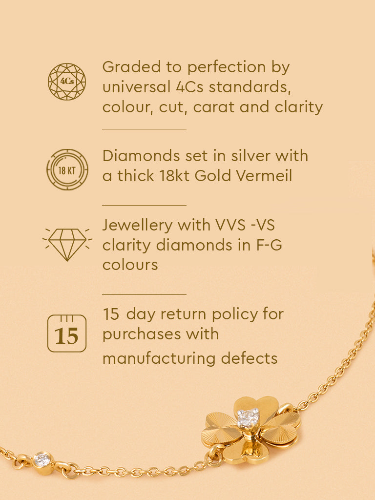 Minimalist Lab Diamond Clover Heart Chain Bracelet