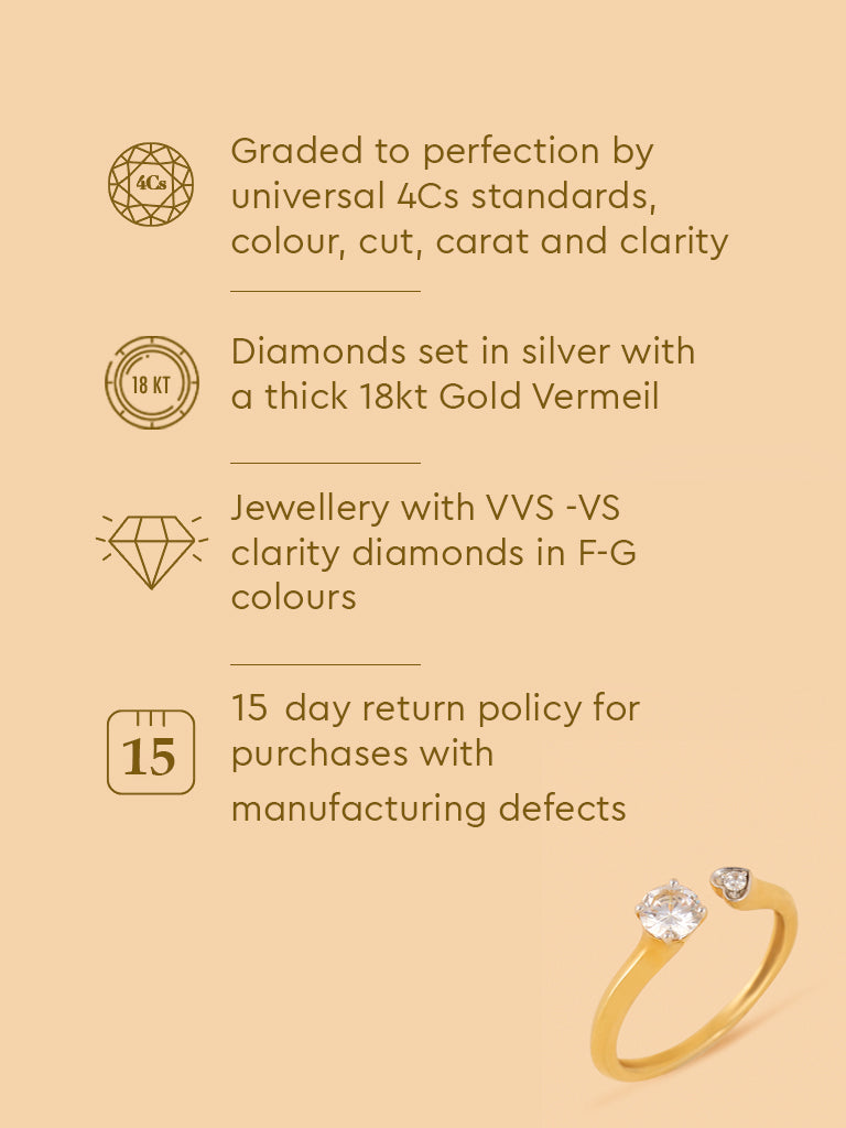 Twin Gold Plated Lab Diamond Heart Open Ring