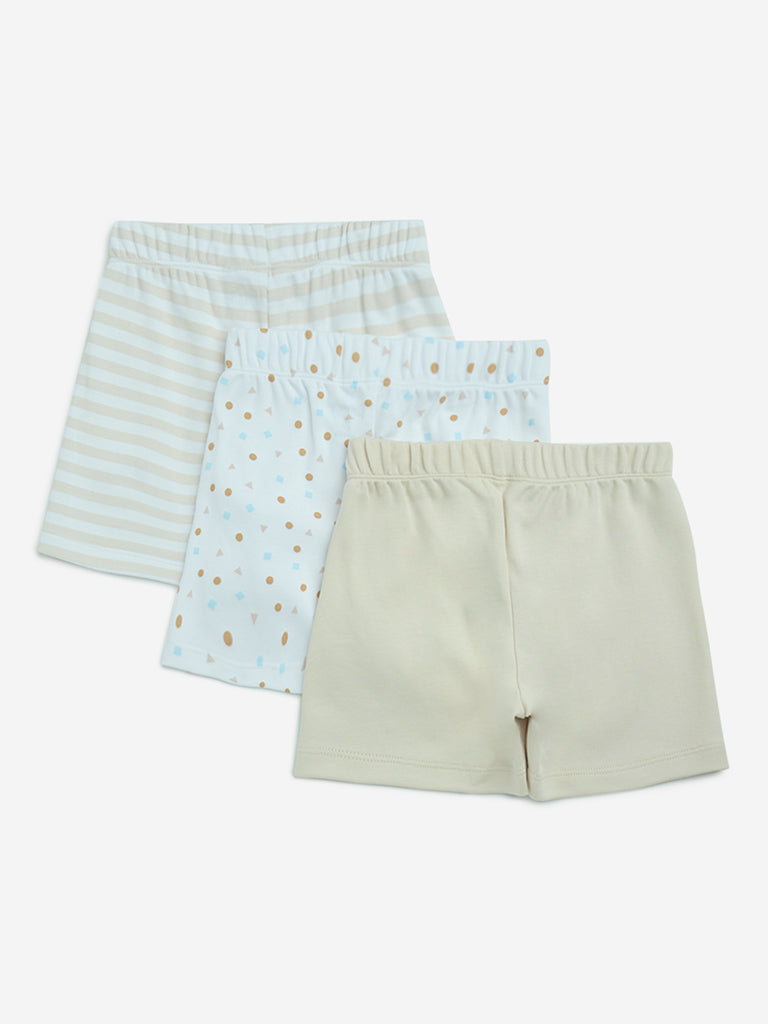 HOP Baby Beige Printed Cotton Shorts - Pack of 3
