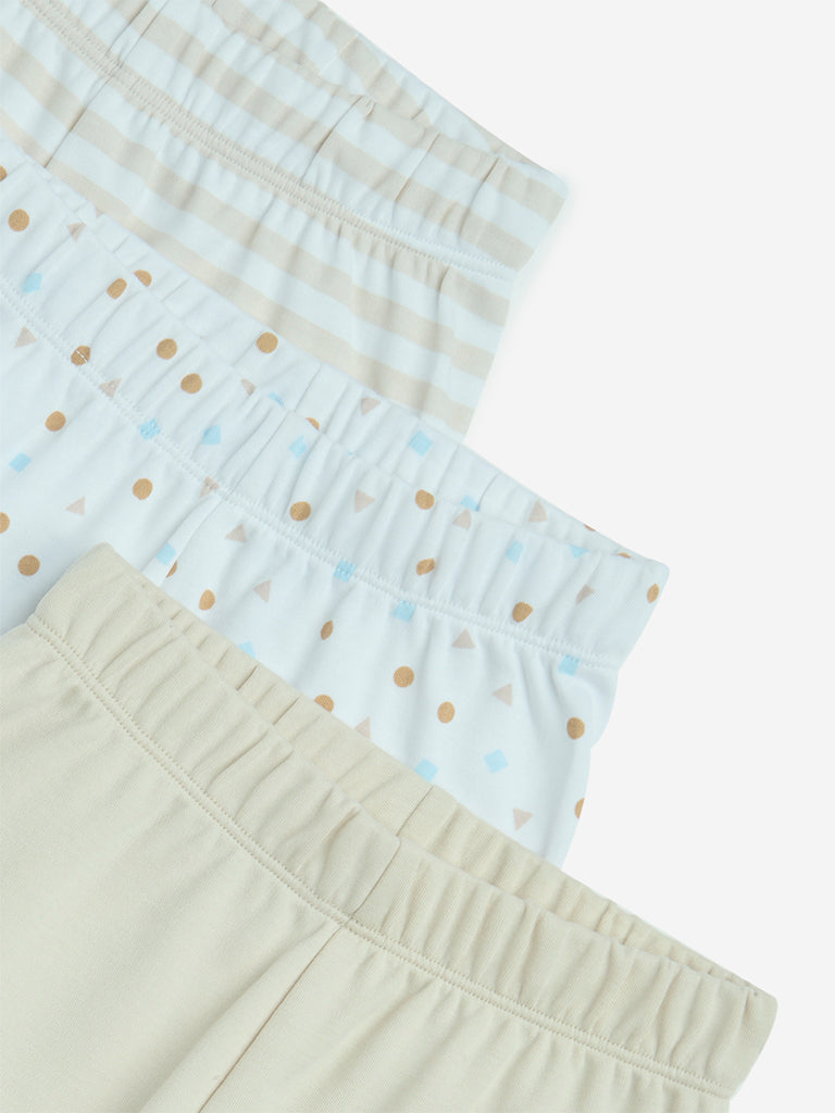 HOP Baby Beige Printed Cotton Shorts - Pack of 3