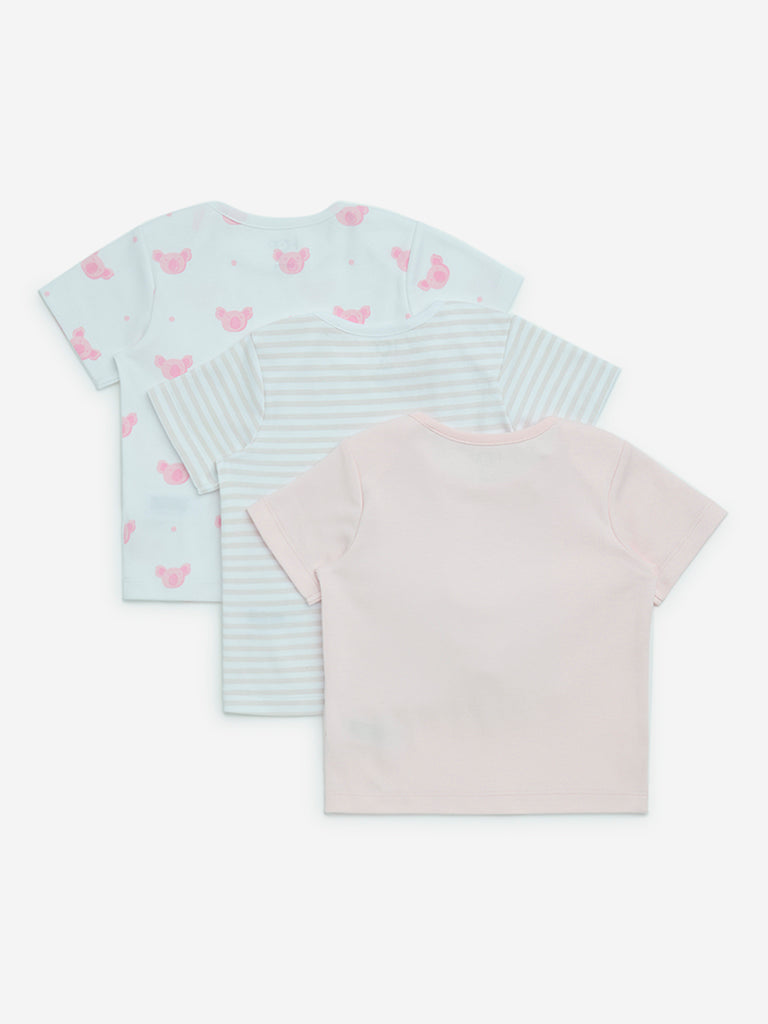 HOP Baby Pink Multiple Printed Cotton Tops - Pack of 3
