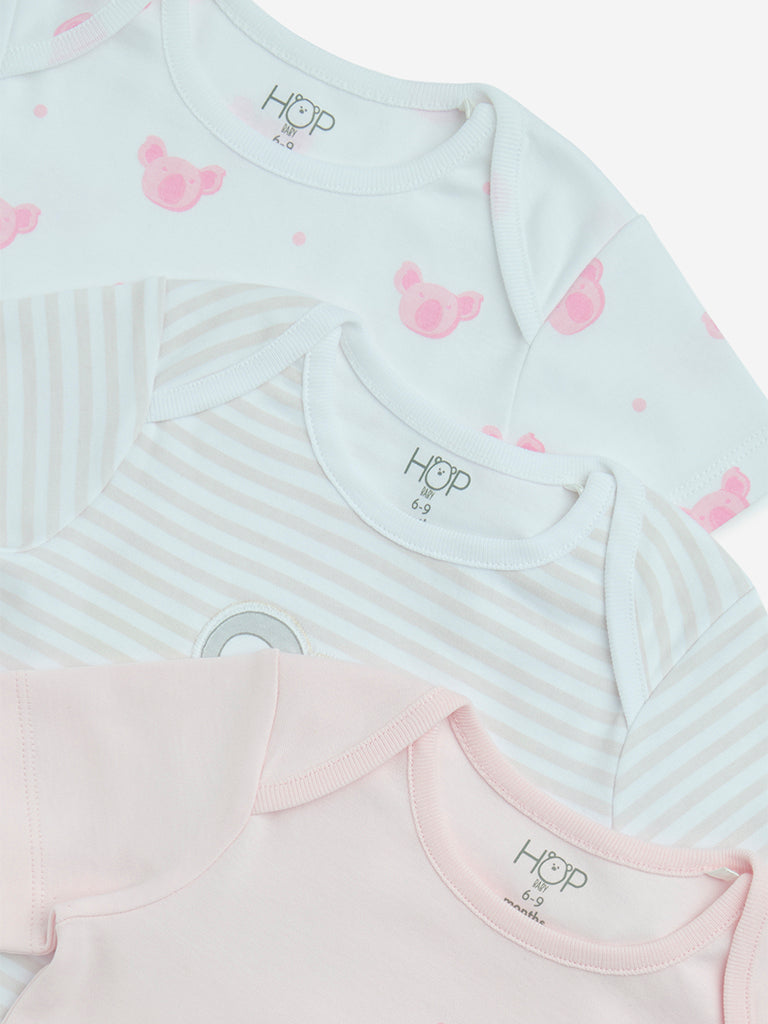 HOP Baby Pink Multiple Printed Cotton Tops - Pack of 3