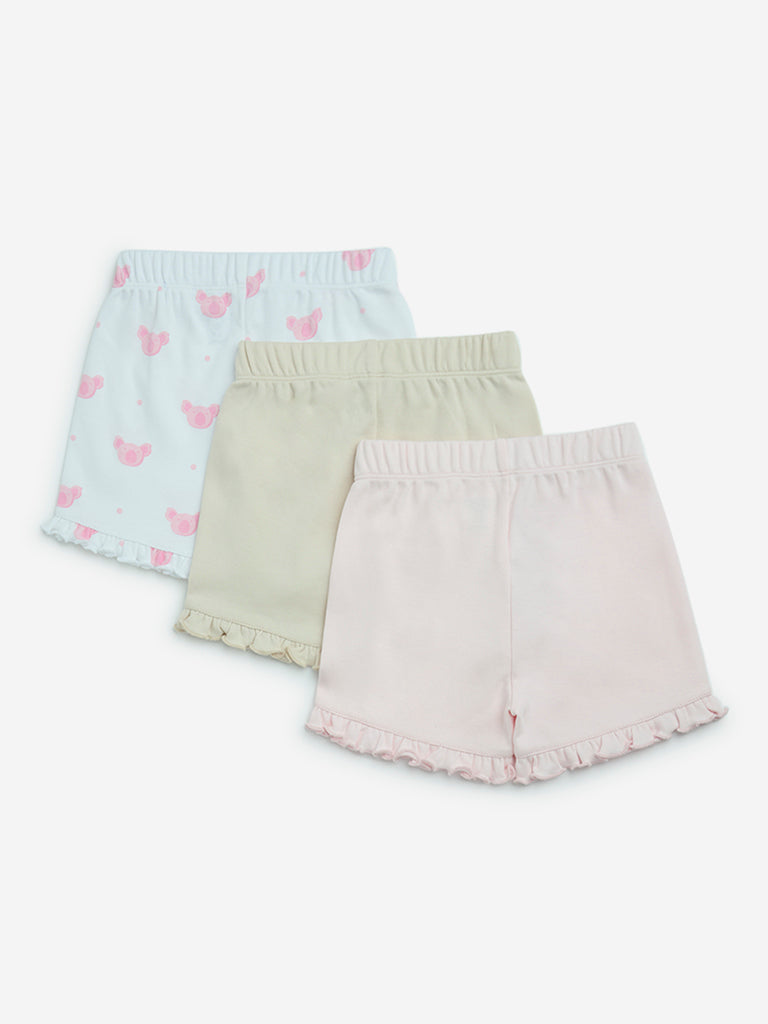 HOP Baby Pink Ruffled Cotton Shorts - Pack of 3