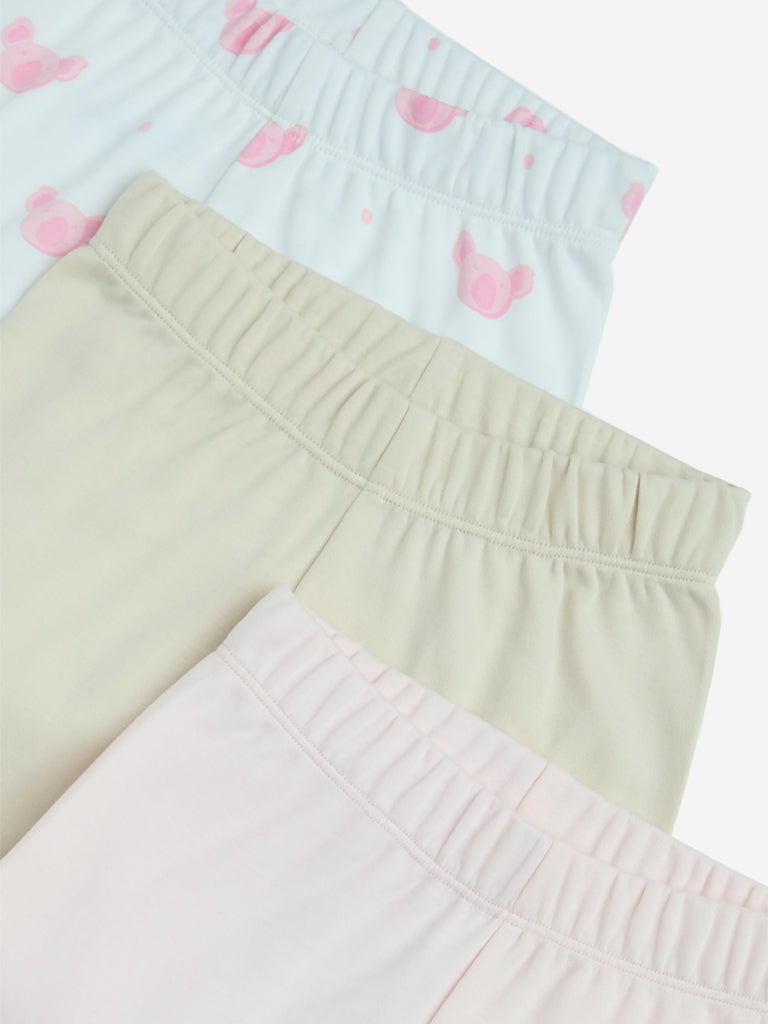 HOP Baby Pink Ruffled Cotton Shorts - Pack of 3