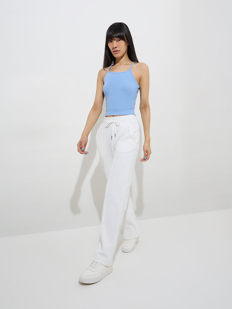 Studiofit Light Blue Ribbed-Textured Cotton-Blend Tank Top
