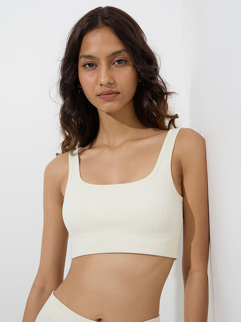 Westside Superstar Women's Off-White Knit-Textured Seam-Free Padded Bra for Casual Wear Zoom View