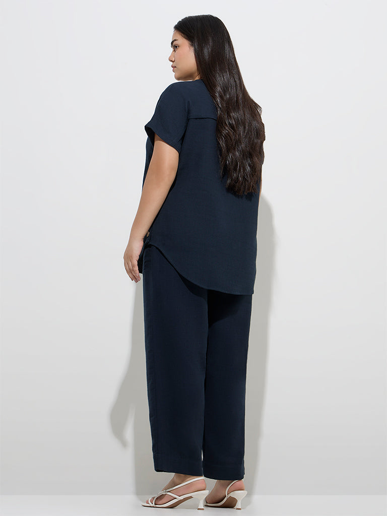 Gia Navy Button-Detailed Cotton Blouse