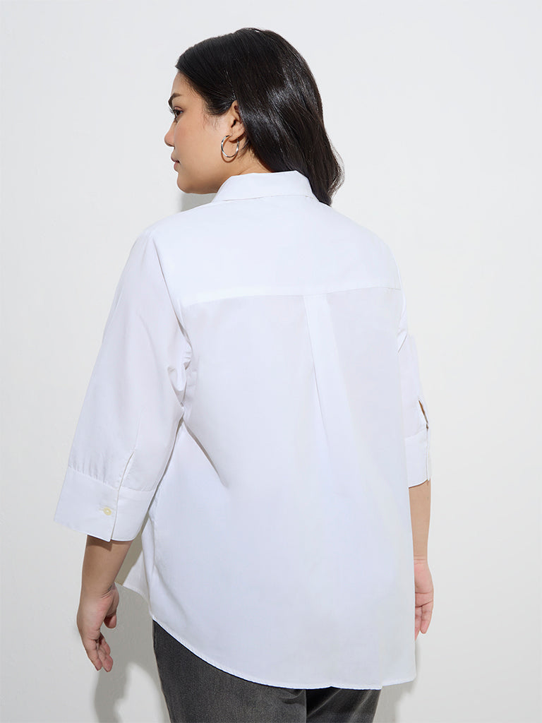 Gia White Floral Embroidered Cotton Shirt