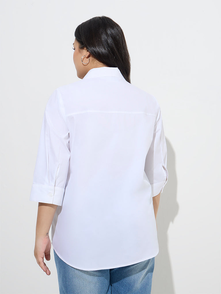 Gia White Floral Embroidered Cotton Shirt