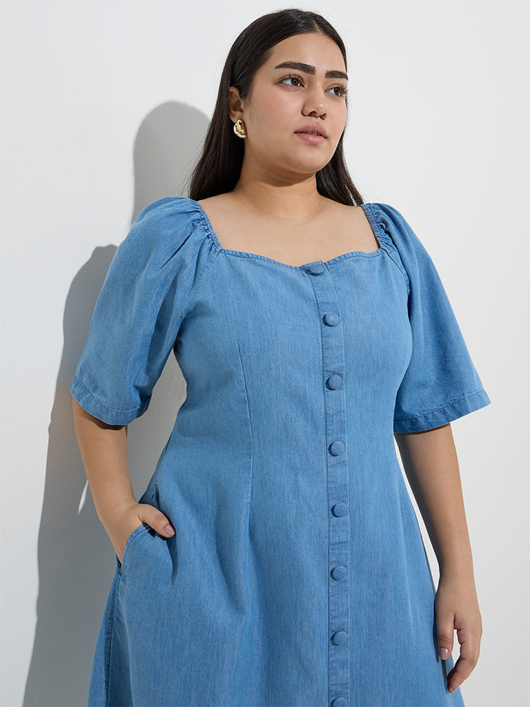 Buy Gia Blue Denim A-Line Dress from Westside