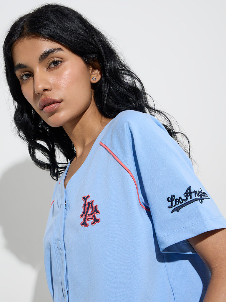 Studiofit Light Blue Text Design Cotton Jacket