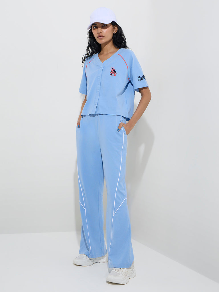 Studiofit Light Blue Text Design Cotton Jacket